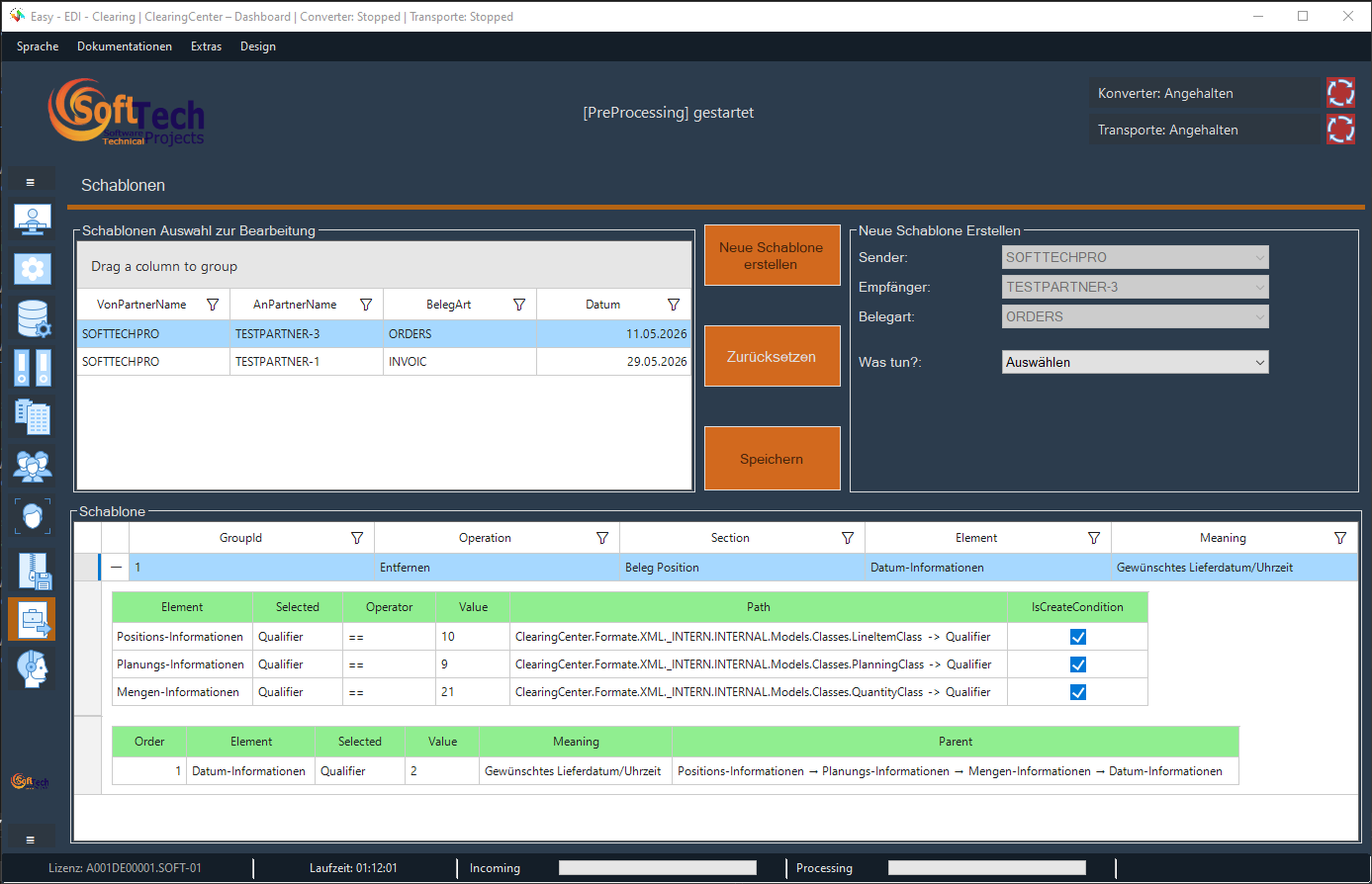 SoftTechPro-Easy-EDI-Clearing - Schablonen-Modul